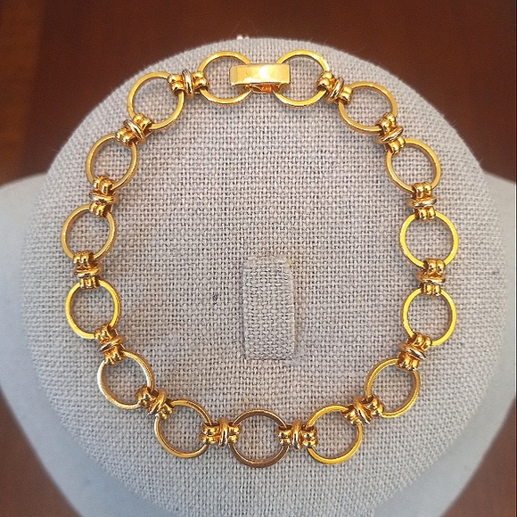 Vintage Lia Sophia Dainty Gold Circle Link Bracelet 7.5" - Picture 1 of 3